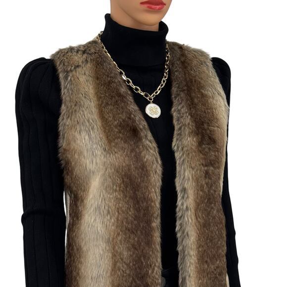 Liz Claiborne Womens Faux Fur Sweater Vest with Knit Back Size S Pockets - Picture 10 of 13